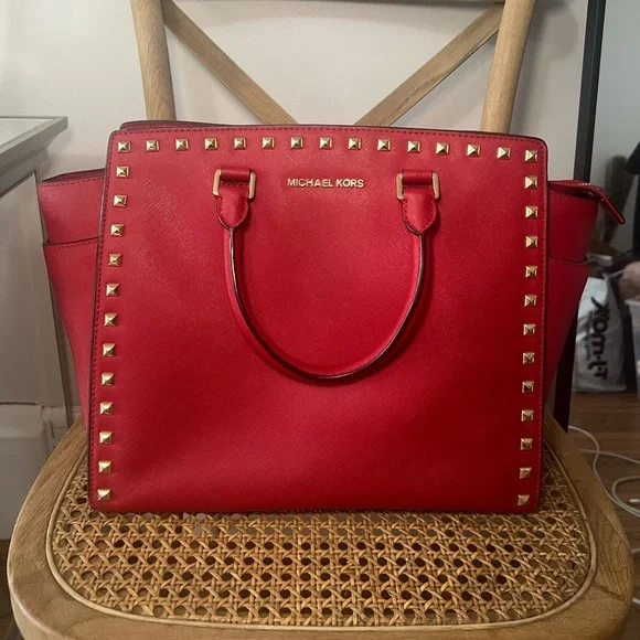 Michael Kors Bags Micheal Kors Selma Large Red Gold Studded